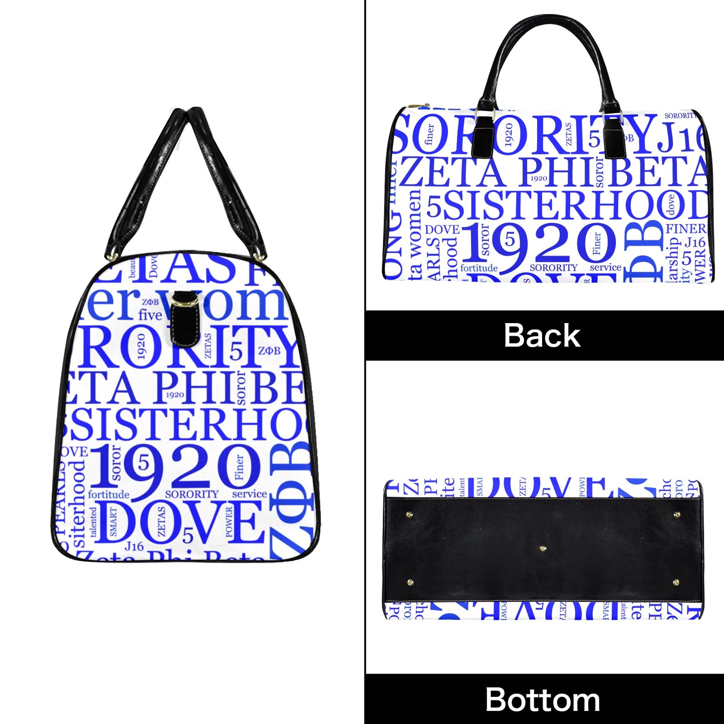 Zeta Word Tote Bag Large Capacity Travel Bag-Large (Black Short Patch) (1737)