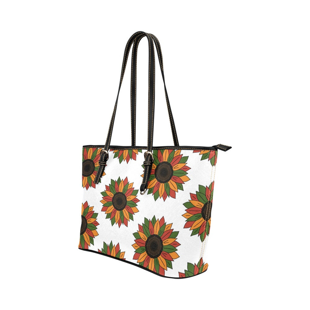 Sunflower Tote Leather Tote Bag/Large (Model 1651)