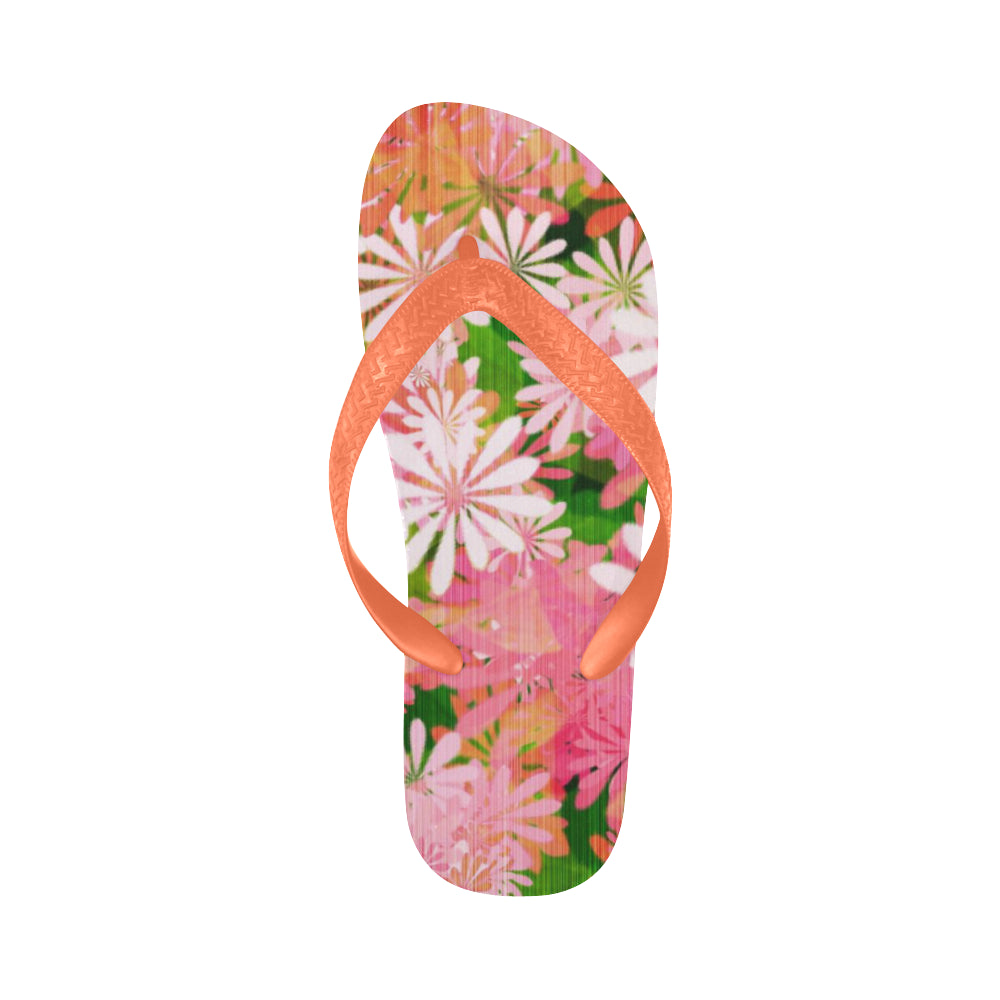 Pink Flower Painting Flip Flops for Men/Women (Model 040)