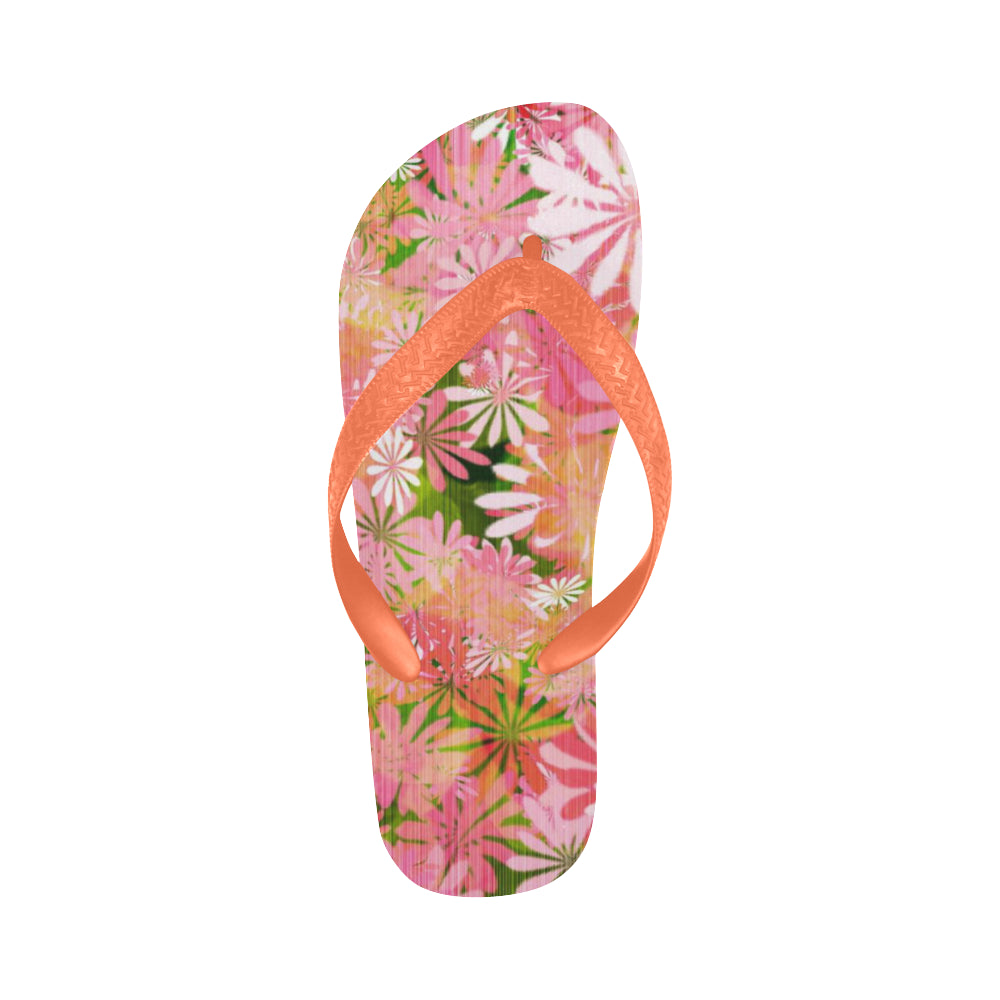 Pink Flower Painting Flip Flops for Men/Women (Model 040)