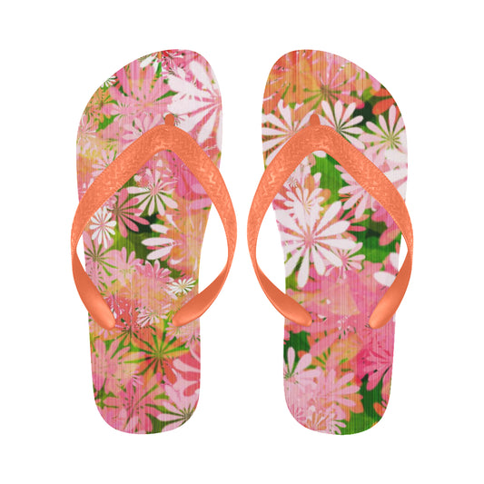 Pink Flower Painting Flip Flops for Men/Women (Model 040)