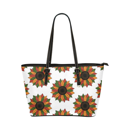 Sunflower Tote Leather Tote Bag/Large (Model 1651)